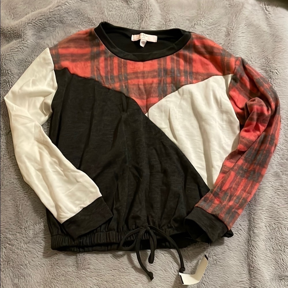 NEW Colorblock with Drawstring Waist Long Sleeve Tee